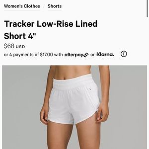 Lululemon Tracker Low-Rise Lined Short 4”